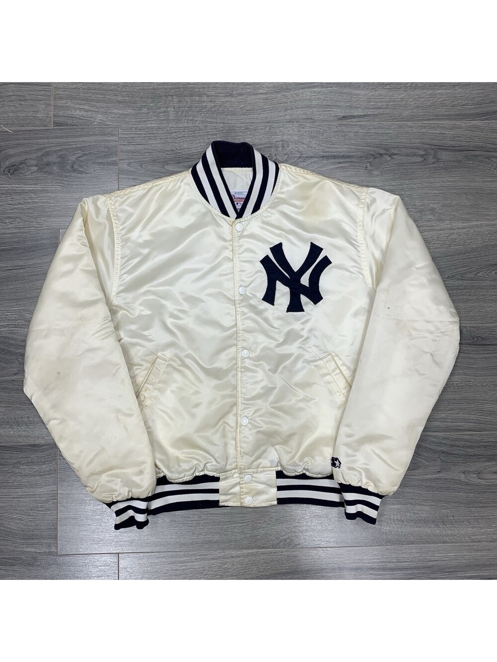Vintage 90S Starter New York Yankees Satin Jacket Large Rare Men’s White MLB